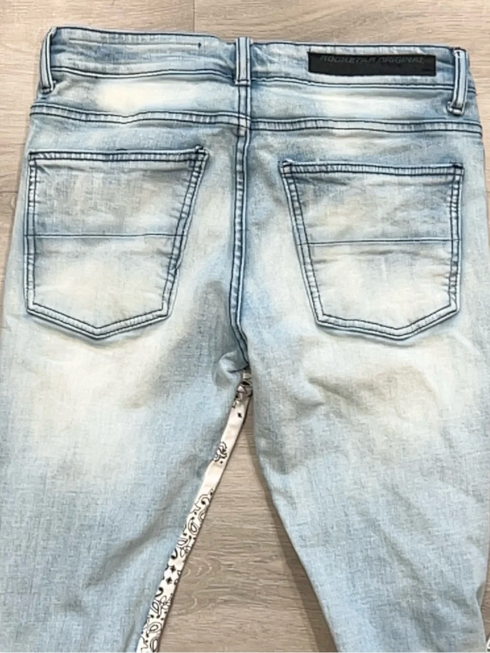 Rockstar Original Mens Bandana Flare Jeans Light Wash Distressed Blue 30x31.5